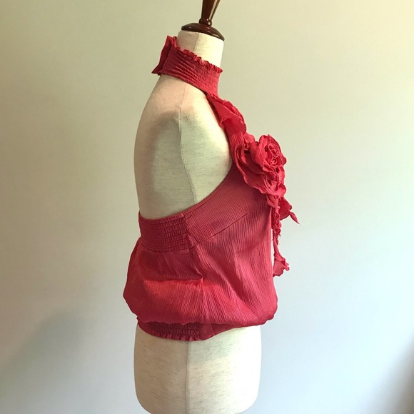 Fun Pink Ruffle Bebe High Neck Halter Top - XS - Picture 6 of 7